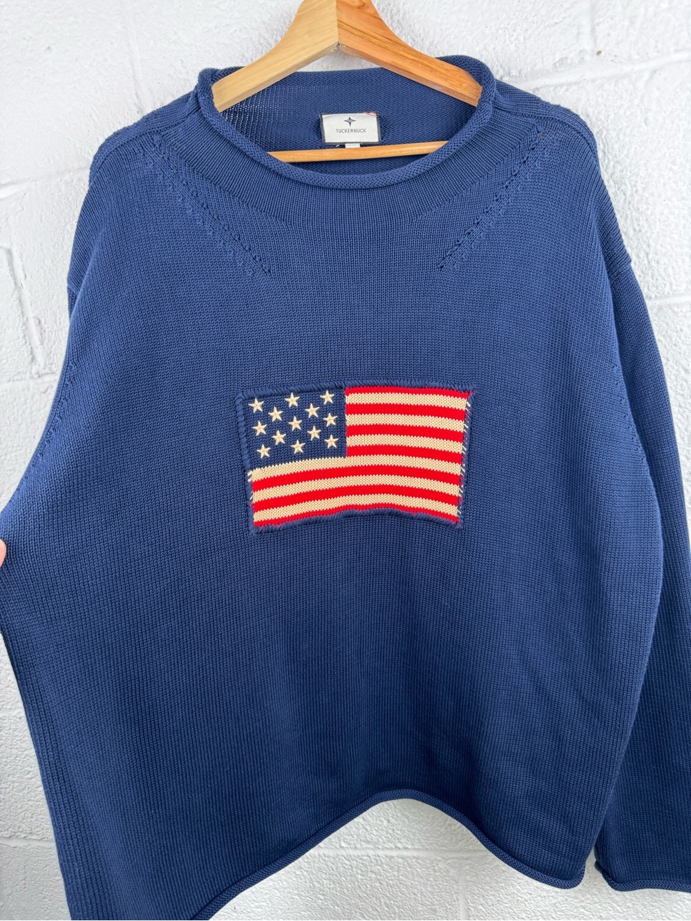 Tuckernuck Navy Cotton Rollneck Americana Flag Sweater XXL - Picture 4 of 8